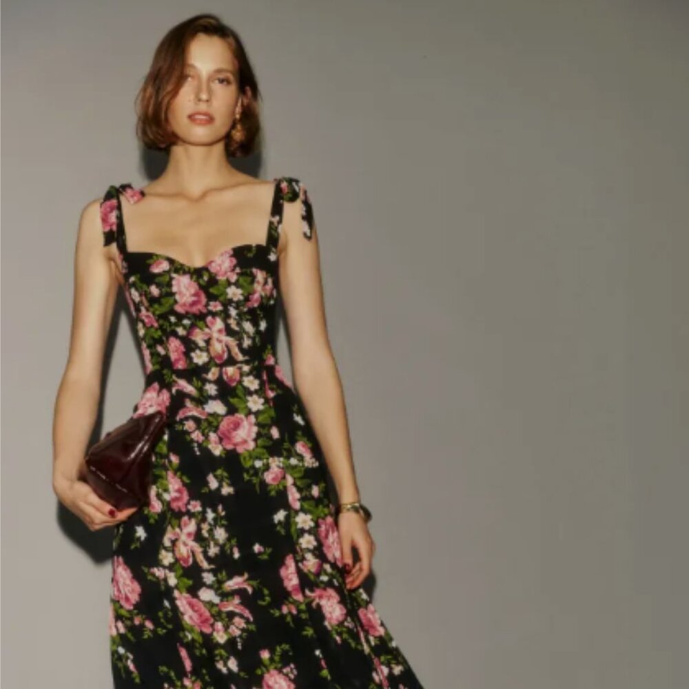 Reformation Black and Pink Floral Dress